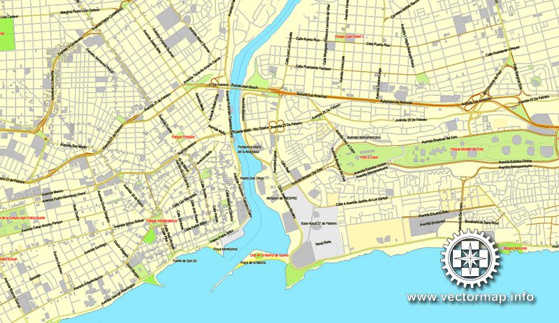 Vector map Santo Domingo, Rep. Dominicana, printable vector street City Plan map simple, full editable, Adobe Illustrator, full vector, scalable, editable, text format street names