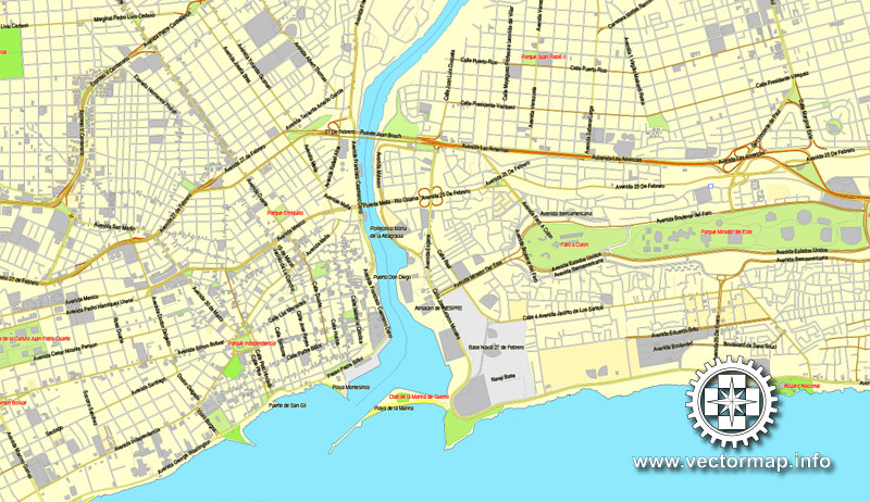 Vector map Santo Domingo, Rep. Dominicana, printable vector street City Plan map simple, full editable, Adobe Illustrator, full vector, scalable, editable, text format street names