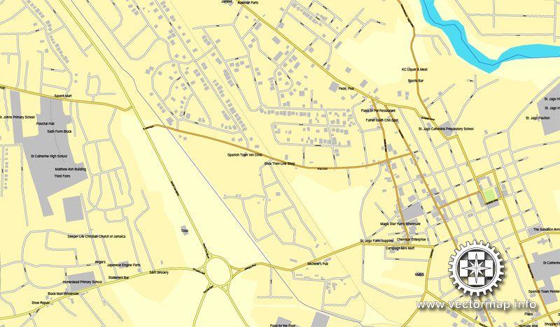 Vector map Spanish Town, Jamaica, printable vector street City Plan map, full editable, Adobe Illustrator, full vector, scalable, editable