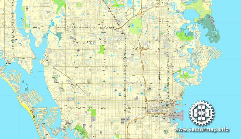 Vector map St.Petersburg, Florida, US printable vector street City Plan map V.2, full editable, Adobe Illustrator