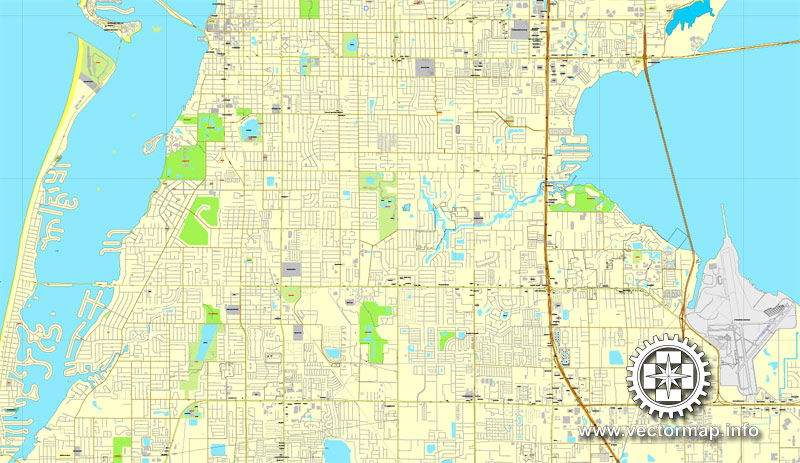 St. Petersburg, Florida, US printable vector street City Plan map V.2, full editable, Adobe Illustrator