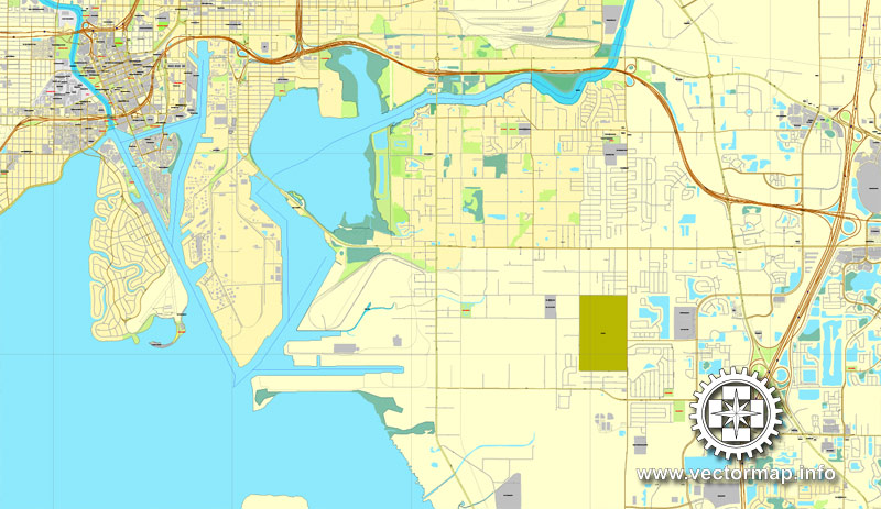 Tampa PDF Map Florida US printable vector City Plan V.7 full editable street map Adobe PDF