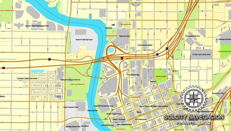 Tampa Map Editable Florida US printable City Plan V.2 Street Map Adobe Illustrator