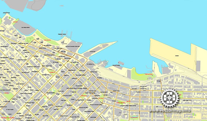 Vector map Vancouver V.2: Printable City Plan Map of Vancouver, Canada, Adobe Illustrator, full vector, scalable, editable, separated text layer street names, 9,7 mb ZIP