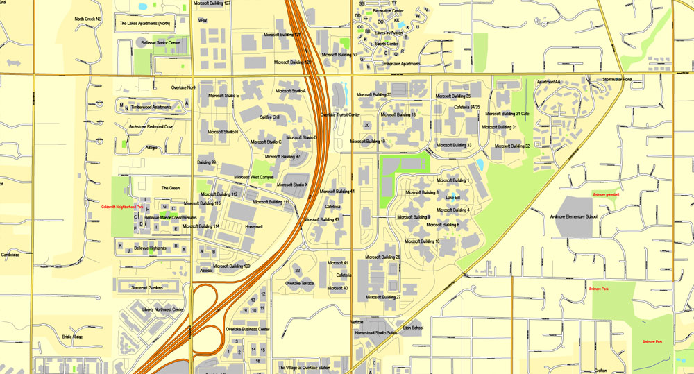 Seattle Map Vector Washington US printable City Plan 3 parts V2 full editable Street Map Adobe Illustrator
