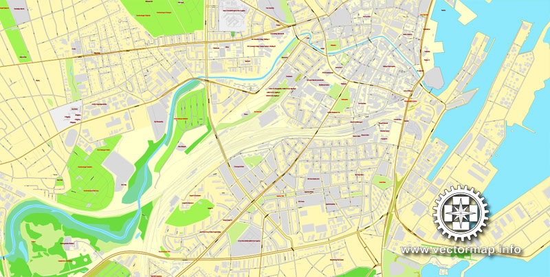 Vector map Aarhus, Denmark, printable vector street City Plan map, full editable, Adobe Illustrator, full vector, scalable, editable, text format street names, 6,3 mb ZIP
