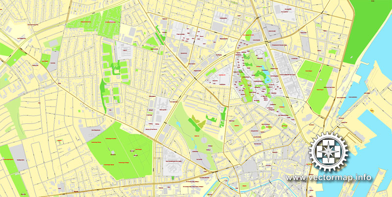 Aarhus, Denmark, printable vector street City Plan map, full editable