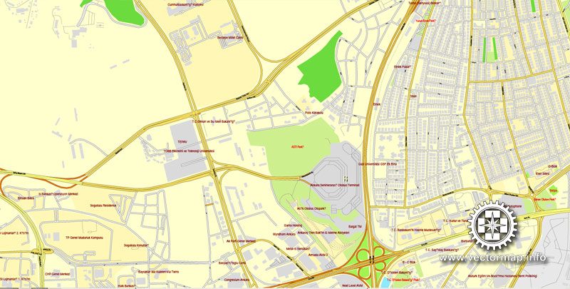 Ankara, Turkey, printable vector street City Plan map, full editable, Adobe Illustrator, full vector, scalable, editable, text format street names, 11,3 mb ZIP