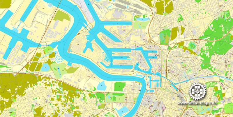 Antwerpen, Belgium, printable vector street City Plan map V.2, full editable, Adobe Illustrator, full vector, scalable, editable, text format street names, 14,6 mb ZIP