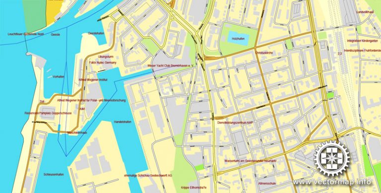 Bremerhaven, Germany, printable vector street City Plan map, full