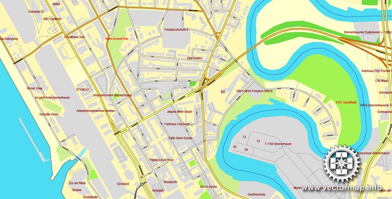 Vector map Bremerhaven, Germany, printable vector street City Plan map, full editable, Adobe Illustrator, full vector, scalable, editable, text format street names, 14,6 mb ZIP