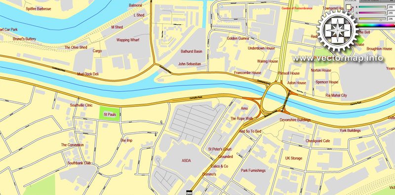 Vector map Bristol, England, printable vector street City Plan map, full editable, Adobe Illustrator, full vector, scalable, editable, text format street names, 11,5 mb ZIP