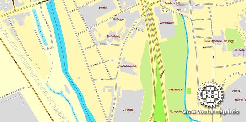Vector map Bruges / Brugge, Belgium, printable vector City Plan map, full editable, Adobe Illustrator