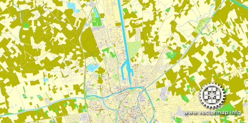 Vector map Bruges / Brugge, Belgium, printable vector City Plan map, full editable, Adobe Illustrator