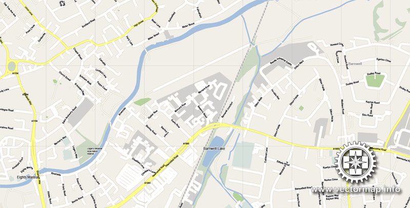 Vector map Cambridge, England, UK Great Britain, printable vector street map V.3 SIMPLE, full editable, Adobe Illustrator