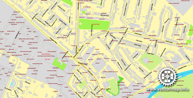 Vector map Cambridge, England, UK Great Britain, printable vector street map V.3, full editable, Adobe Illustrator