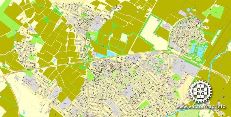 Vector map Cambridge, England, UK Great Britain, printable vector street map V.3, full editable, Adobe Illustrator