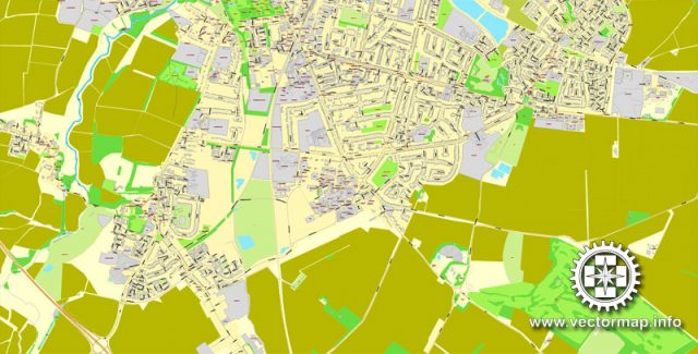 Cambridge, England, printable vector street map V.3 City Plan, full ...
