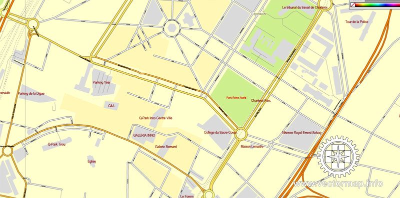 Vector Map Charleroi, Belgium, printable vector City Plan map, full editable, Adobe Illustrator, full vector, scalable, editable, text format street names, 3,3 mb ZIP