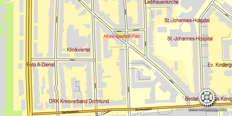 Vector Map Dortmund, Germany, printable vector map, full editable, Adobe Illustrator, City Plan Map, full vector, scalable, editable, text format street names, 34,3 mb ZIP