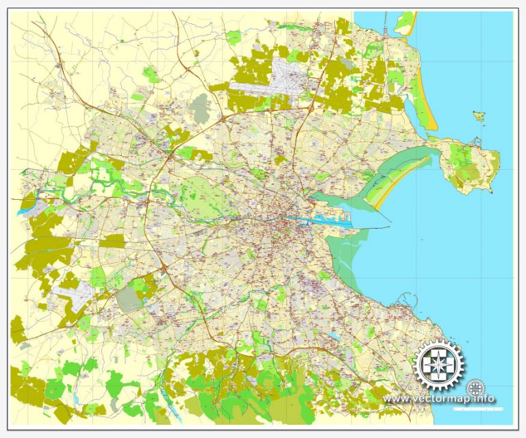 Dublin PDF Map Ireland printable vector City Plan full editable Adobe ...