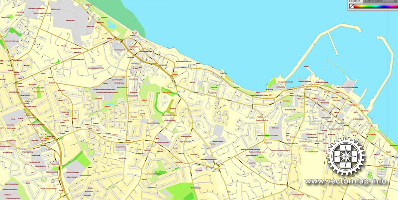 Vector Map Dublin, Ireland, printable vector City Plan map V.2, full editable, Adobe Illustrator, full vector, scalable, editable, text format street names, 17,6 mb ZIP