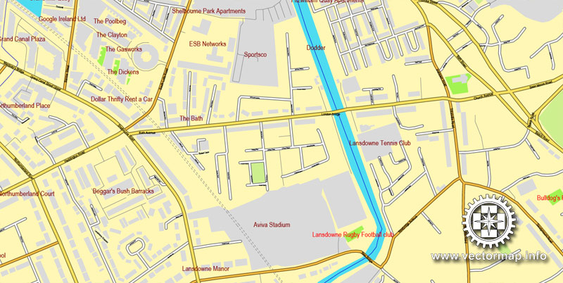 Dublin PDF Map Ireland printable vector City Plan V.2 full editable Adobe PDF Street Map, editable, text format  street names, 33  mb ZIP All streets, All buildings