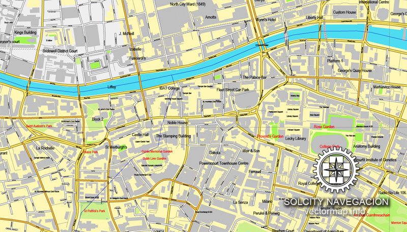 Dublin PDF Map Ireland printable vector City Plan full editable Adobe PDF Street Map