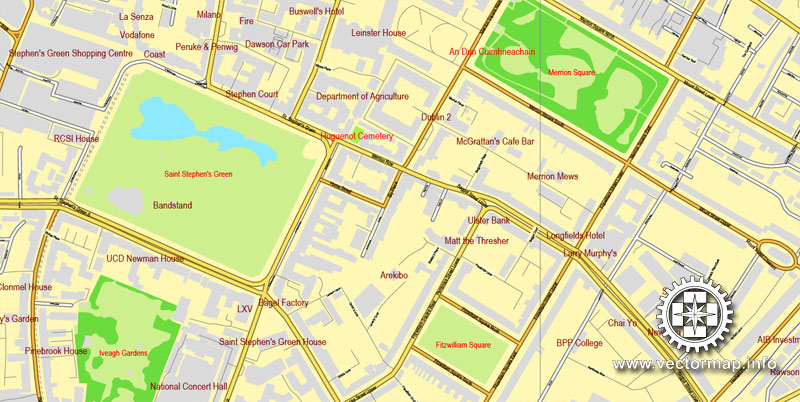 Dublin PDF Map Ireland printable vector City Plan V.2 full editable Adobe PDF Street Map, editable, text format  street names, 33  mb ZIP All streets, All buildings