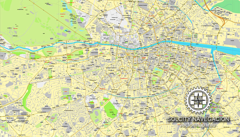 Dublin PDF Map Ireland printable vector City Plan full editable Adobe PDF Street Map