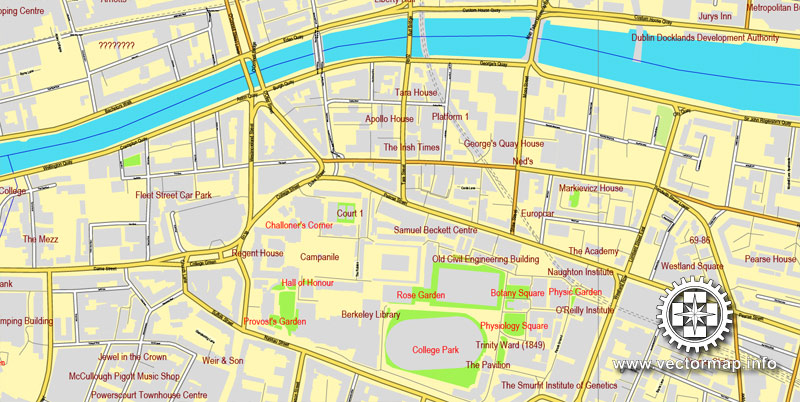 Dublin PDF Map Ireland printable vector City Plan V.2 full editable Adobe PDF Street Map, editable, text format  street names, 33  mb ZIP All streets, All buildings