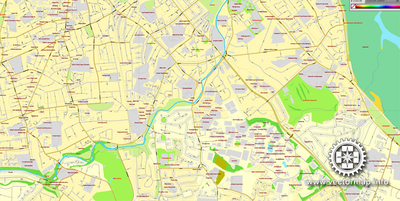 Vector Map Dublin, Ireland, printable vector City Plan map V.2, full editable, Adobe Illustrator, full vector, scalable, editable, text format street names, 17,6 mb ZIP