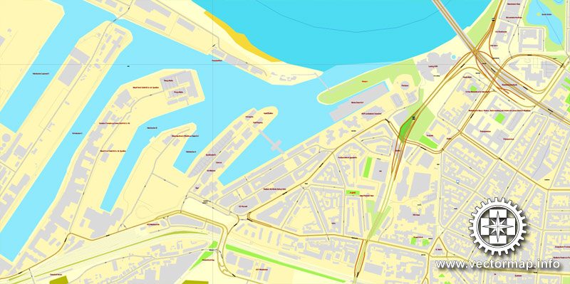 Vector Map Duesseldorf, Germany, printable vector street City Plan map in 4 parts, V.2, full editable, Adobe Illustrator, full vector, scalable, editable, text format street names, 36,7 mb ZIP