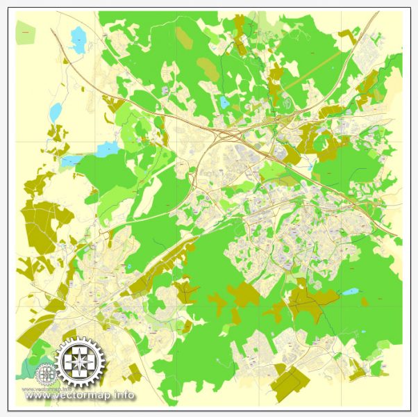 Espoo, Finland, printable vector City Plan map, full editable, Adobe ...