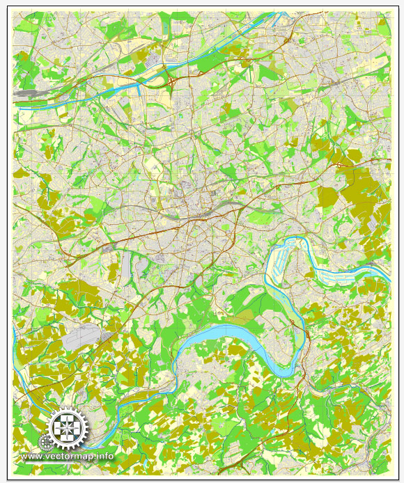 Vector Map Essen, Germany, printable vector street City Plan map V.2, full editable, Adobe Illustrator, full vector, scalable, editable, text format street names, 23,4 mb ZIP