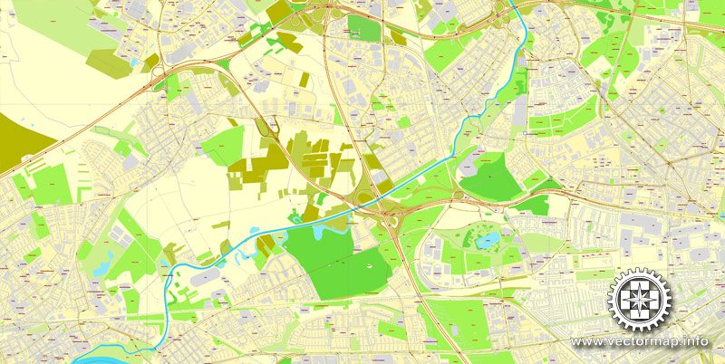 Vector map Frankfurt am Main, Germany, printable vector street City Plan map in 4 parts, full editable, Adobe Illustrator, full vector, scalable, editable, text format street names, 29,4 mb ZIP