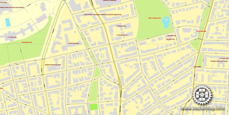 Vector map Frankfurt am Main, Germany, printable vector street City Plan map in 4 parts, full editable, Adobe Illustrator, full vector, scalable, editable, text format street names, 29,4 mb ZIP