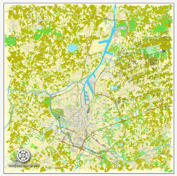 Vector map Ghent, Belgium, printable vector street City Plan map, full editable, Adobe Illustrator, full vector, scalable, editable, text format street names, 11,6 mb ZIP