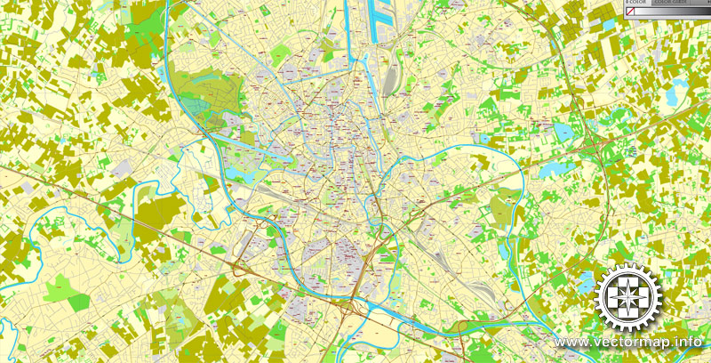 Ghent, Belgium, printable vector street City Plan map, full editable, Adobe Illustrator