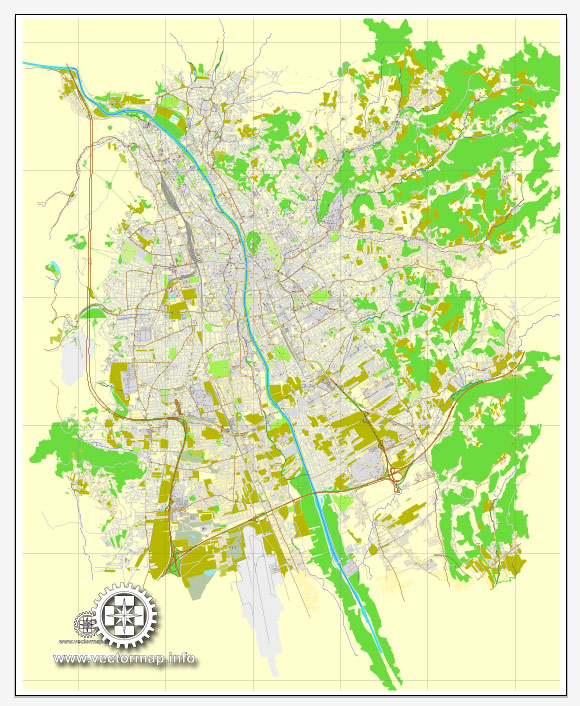 Vector map Graz, Austria, printable vector street City Plan map, full editable, Adobe Illustrator, full vector, scalable, editable, text format street names, 9,0 mb ZIP