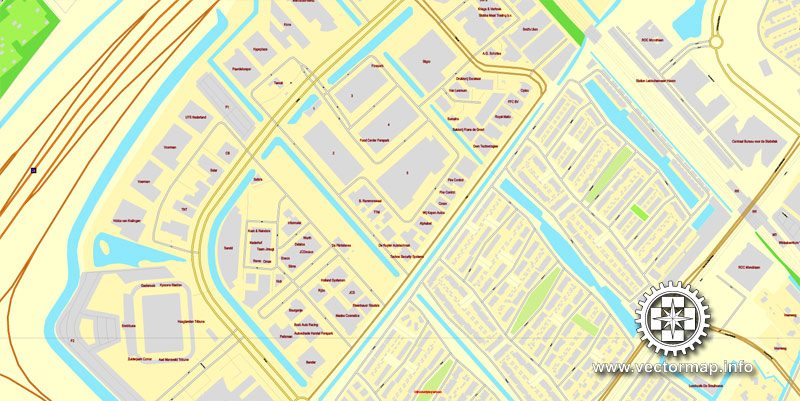 Vector map The Hague / Den Haag, Netherlands, printable vector street City Plan map in 4 parts, full editable, Adobe Illustrator