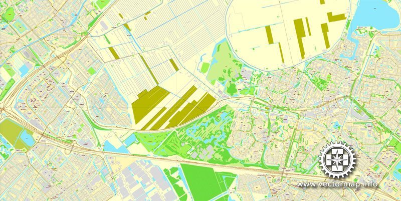 Vector map The Hague / Den Haag, Netherlands, printable vector street City Plan map in 4 parts, full editable, Adobe Illustrator