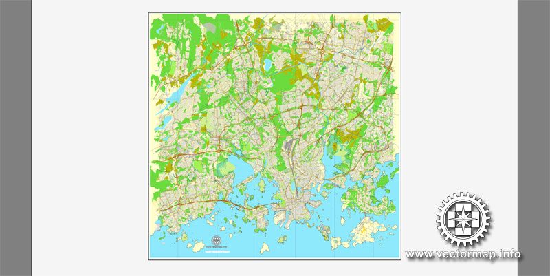 Vector map Helsinki, Finland, printable vector street City Plan map V.2, full editable, Adobe Illustrator