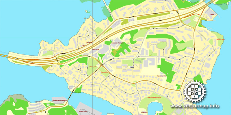 Vector map Helsinki, Finland, printable vector street City Plan map V.2, full editable, Adobe Illustrator