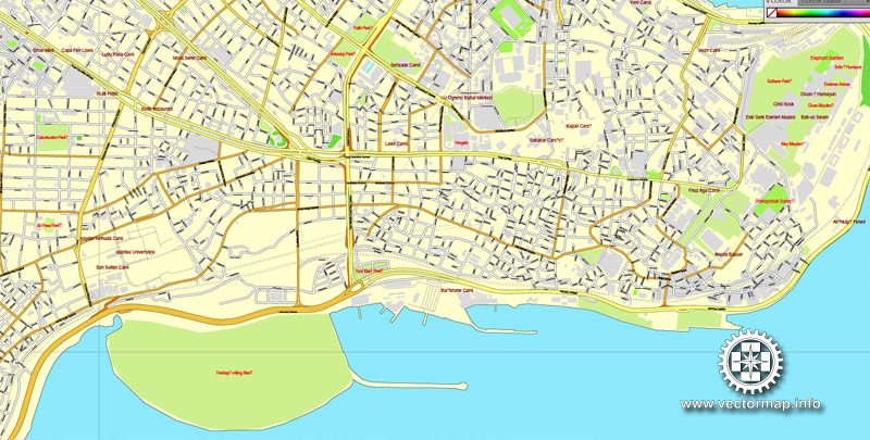 Vector map Istanbul, Turkey, printable vector street City Plan map in 2 parts, full editable, Adobe Illustrator, full vector, scalable, editable, text format street names, 22,7 mb ZIP