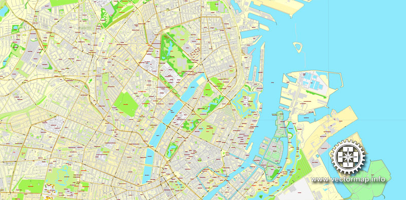 Vector map Copenhagen / København, Denmark, printable vector street City Plan map V.2, full editable, Adobe Illustrator
