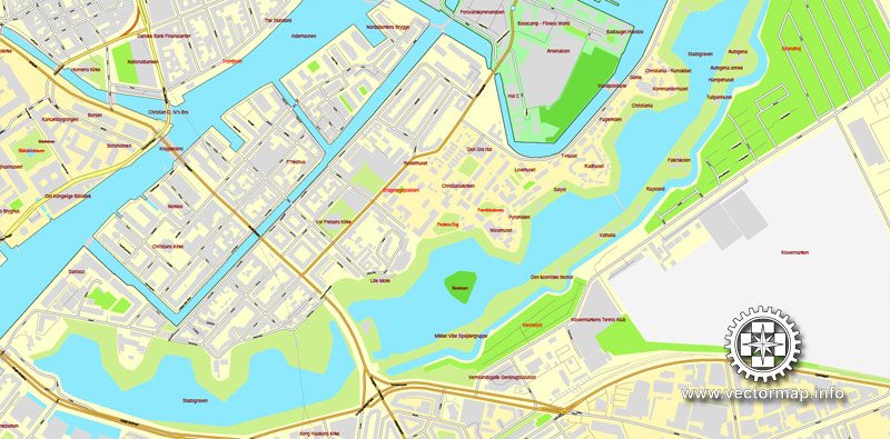 Vector map Copenhagen / København, Denmark, printable vector street City Plan map V.2, full editable, Adobe Illustrator