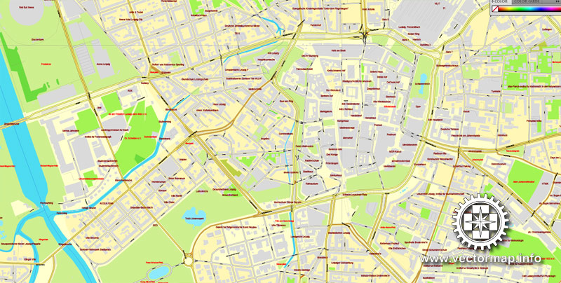 Leipzig, Germany, printable vector street City Plan map, full editable, Adobe Illustrator