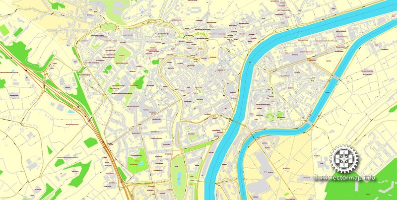 Vector map Liege, Belgium, printable vector street City Plan map, full editable, Adobe Illustrator, full vector, scalable, editable, text format street names, 6,1 mb ZIP