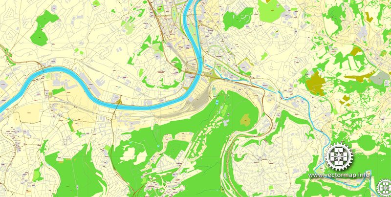 Liege, Belgium, printable vector street City Plan map, full editable, Adobe Illustrator